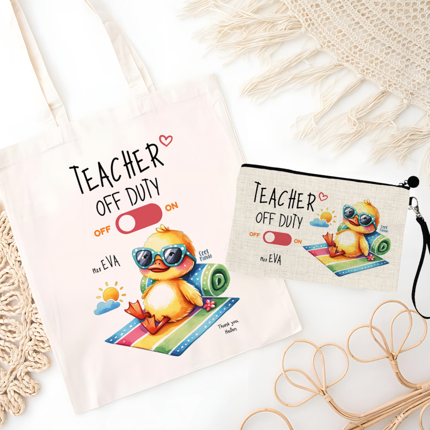Σετ tote bag και νεσεσέρ “Teacher off duty Παπάκι”