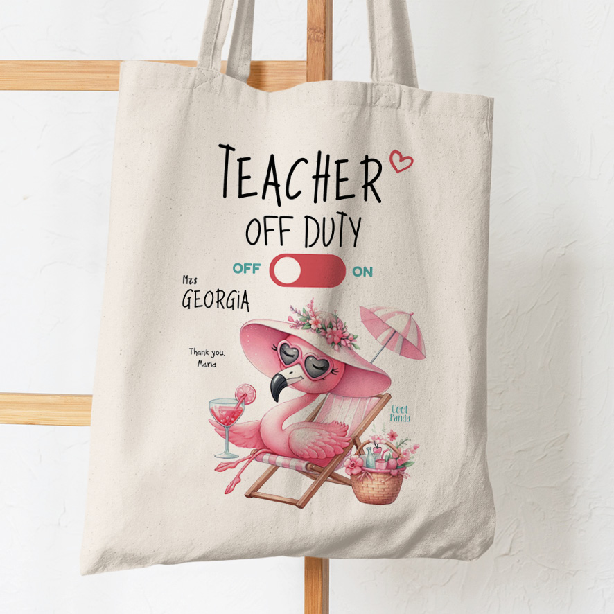 Σετ tote bag και νεσεσέρ “Teacher off duty floral flamingo”