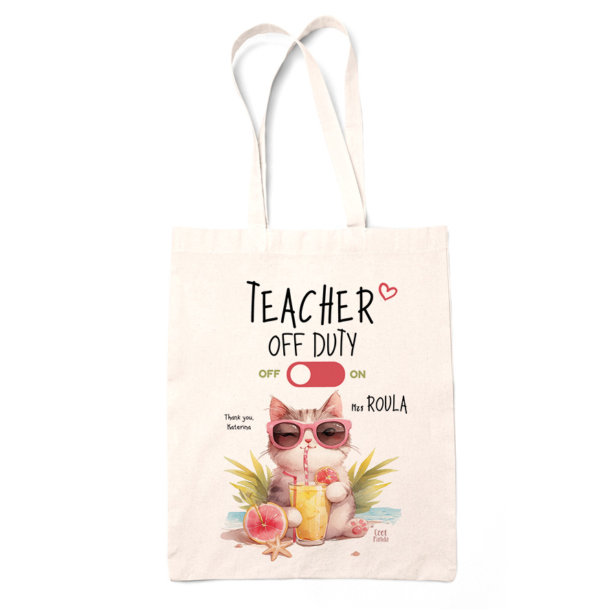 Tote bag “Teacher off duty Γάτα”