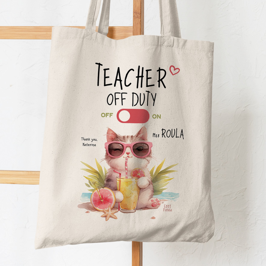 Tote bag “Teacher off duty Γάτα”
