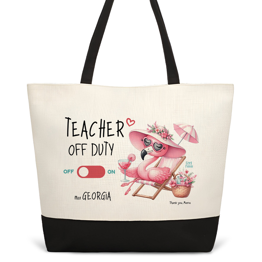 Τσάντα θαλάσσης “Teacher off duty floral flamingo”
