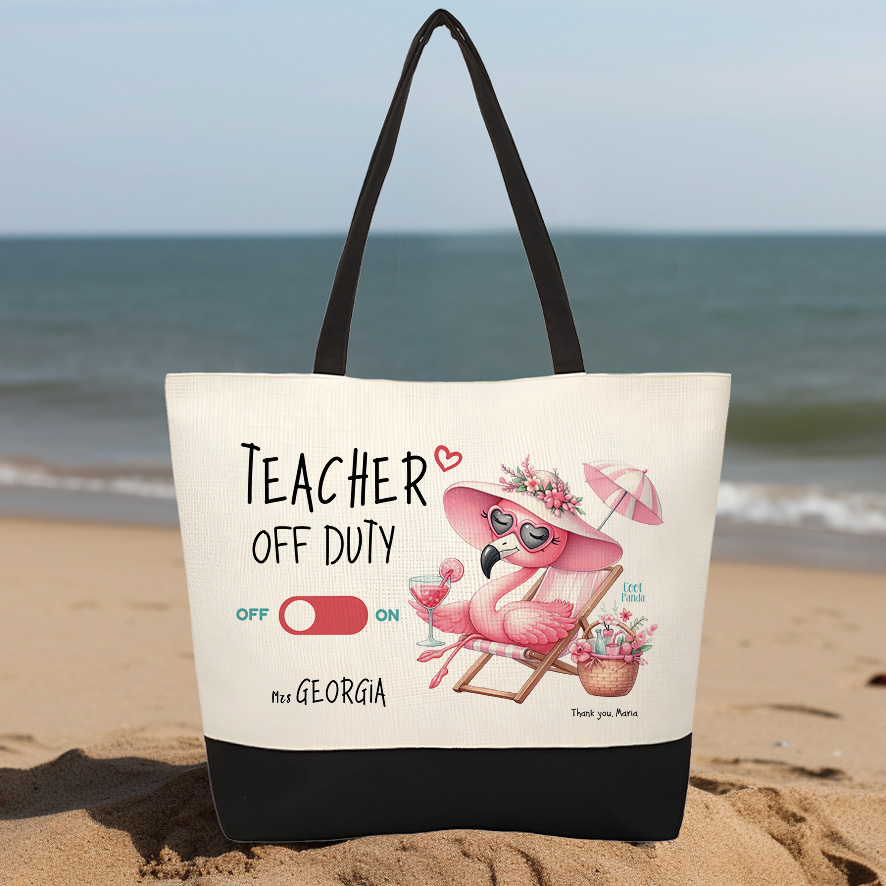 Σετ τσάντα θαλάσσης και νεσεσέρ μαύρο “Teacher off duty floral flamingo”