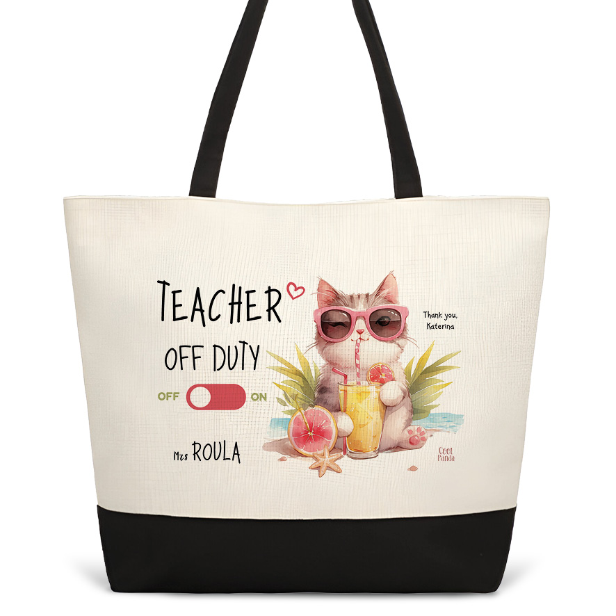 Τσάντα θαλάσσης “Teacher off duty Γάτα”