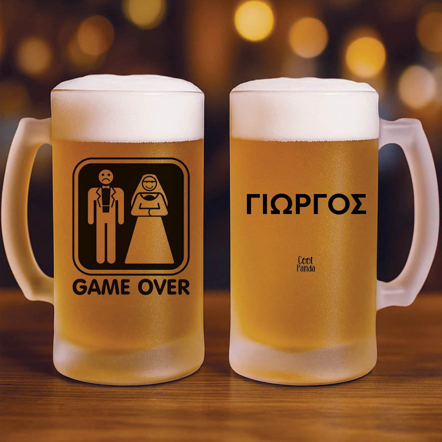 Γυάλινο ποτήρι μπύρας ”Game Over”