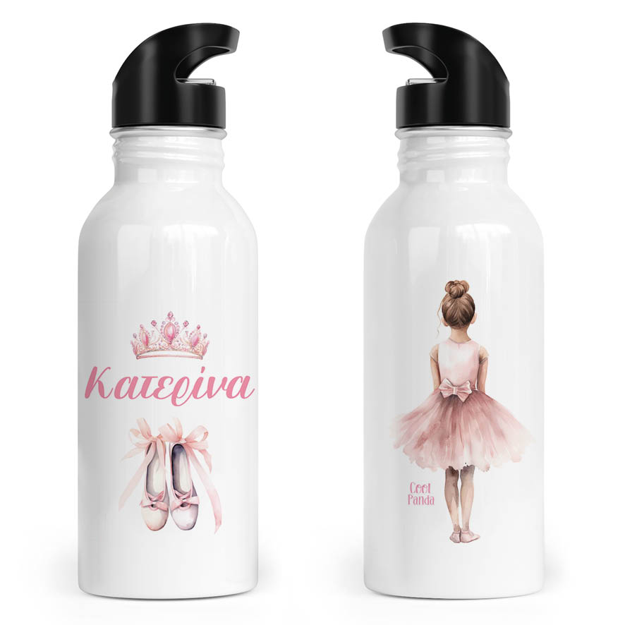 Μπουκάλι νερού ανοξείδωτο με καλαμάκι λευκό “Μπαλαρίνα”