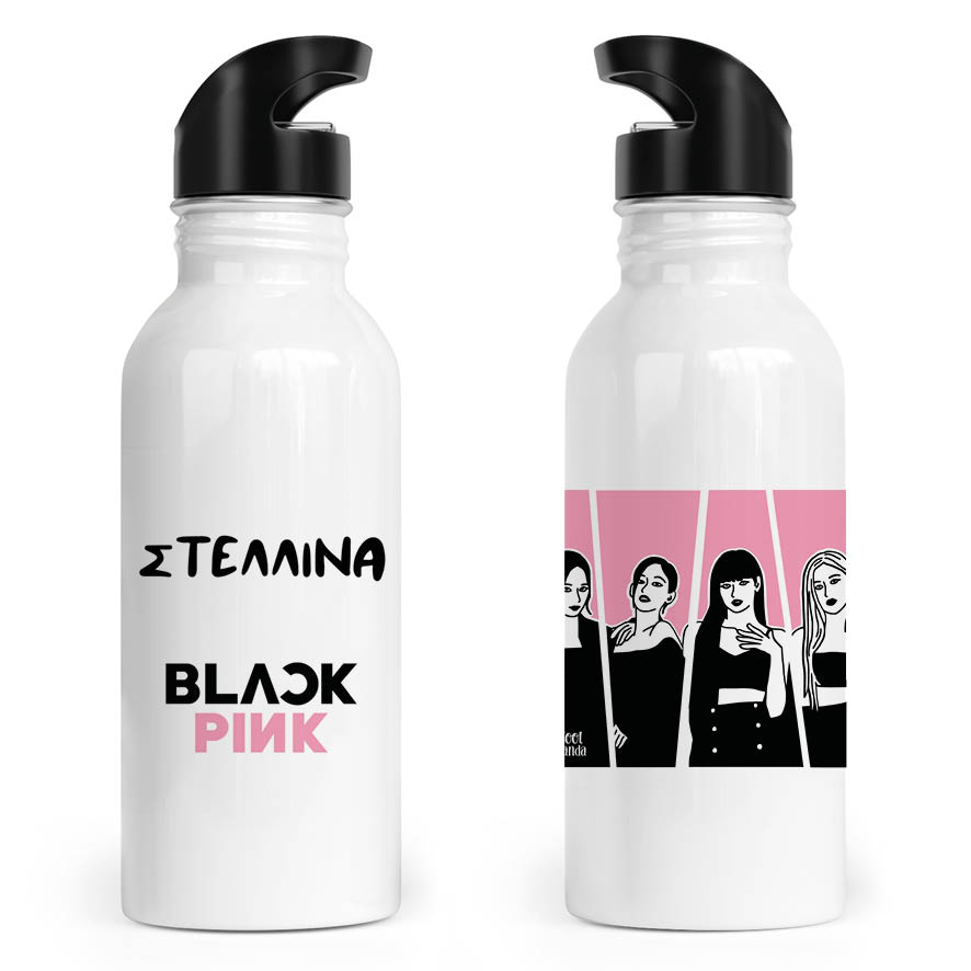 Μπουκάλι νερού ανοξείδωτο με καλαμάκι λευκό “Black Pink”