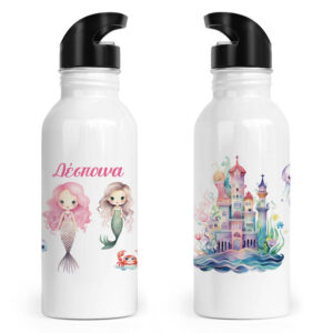 Μπουκάλι νερού ανοξείδωτο με καλαμάκι λευκό “Γοργόνες Βυθός”