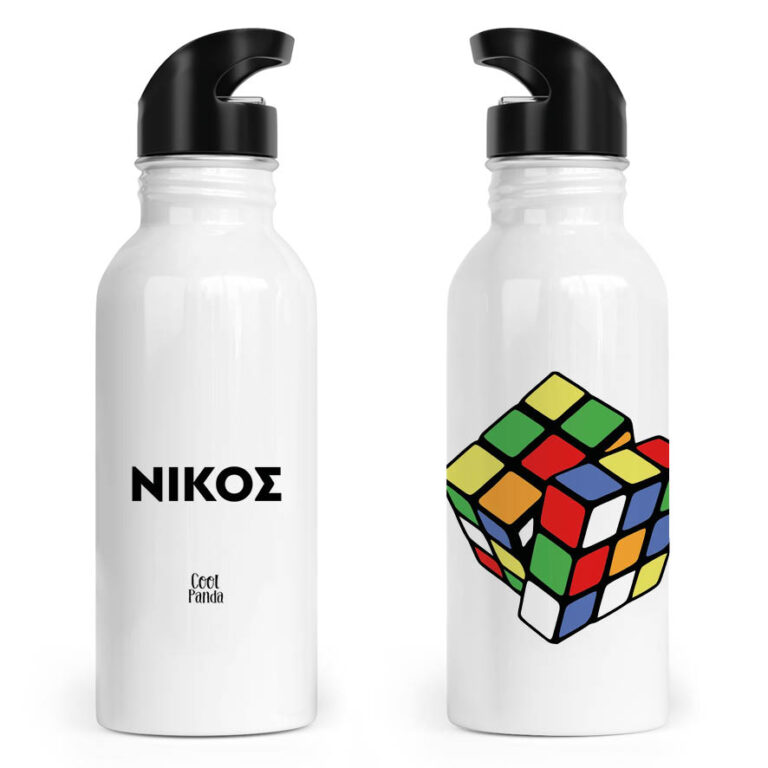 Μπουκάλι νερού ανοξείδωτο με καλαμάκι λευκό “Rubik”