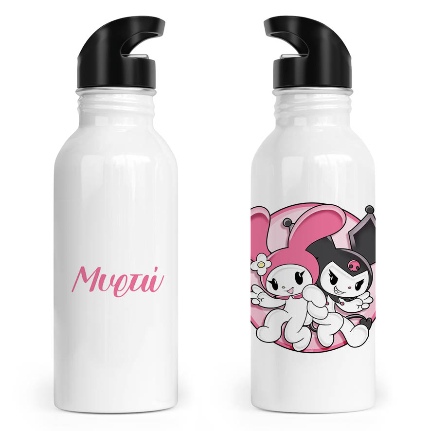 Μπουκάλι νερού ανοξείδωτο με καλαμάκι λευκό “Kuromi”