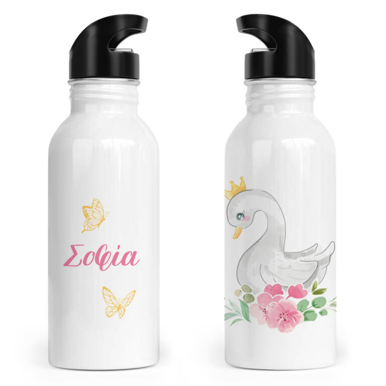 Μπουκάλι νερού ανοξείδωτο με καλαμάκι λευκό “Κύκνος”