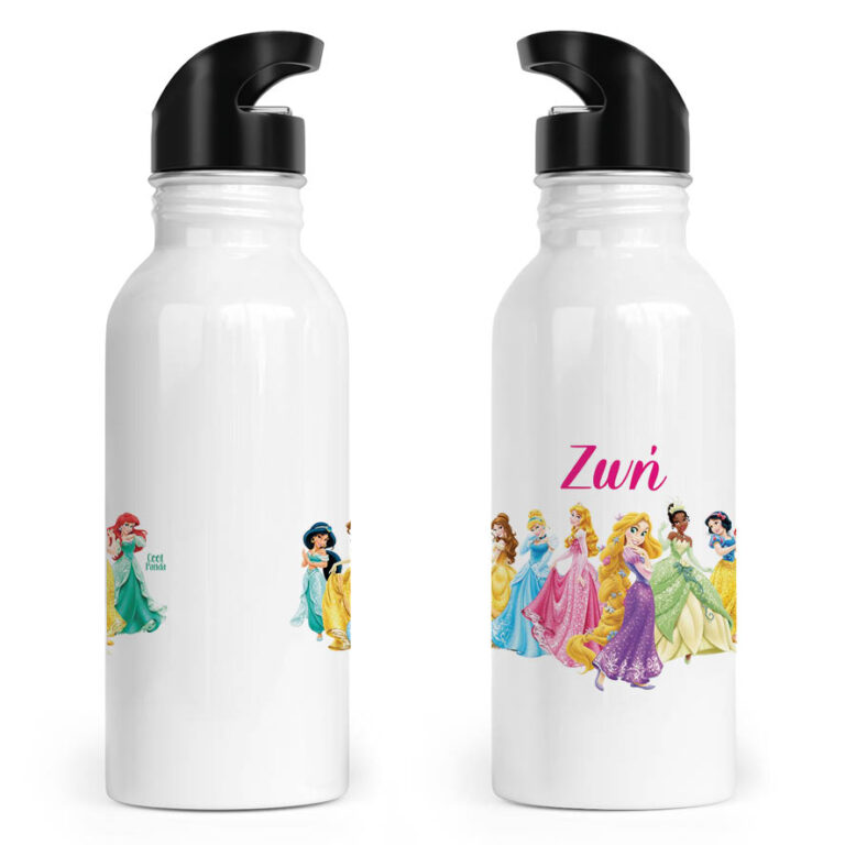 Μπουκάλι νερού ανοξείδωτο με καλαμάκι λευκό “Πριγκίπισσες”