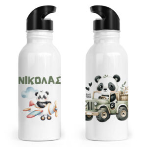 Μπουκάλι νερού ανοξείδωτο με καλαμάκι λευκό “Panda”