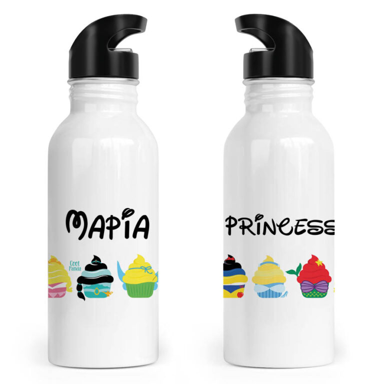 Μπουκάλι νερού ανοξείδωτο με καλαμάκι λευκό “Πριγκίπισσες Cupcake”