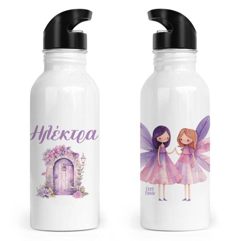 Μπουκάλι νερού ανοξείδωτο με καλαμάκι λευκό “Νεραϊδούλες”