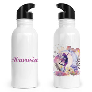 Μπουκάλι νερού ανοξείδωτο με καλαμάκι λευκό “Μωβ Νεράιδα”