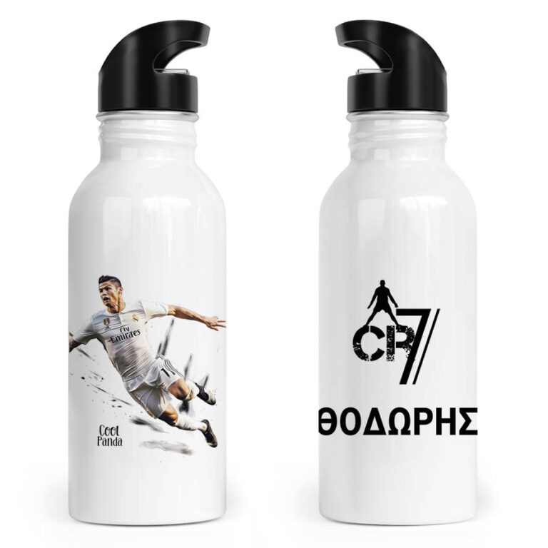 Μπουκάλι νερού ανοξείδωτο με καλαμάκι λευκό “Ronaldo”