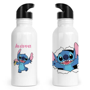 Μπουκάλι νερού ανοξείδωτο με καλαμάκι λευκό “Stitch”