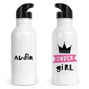 Μπουκάλι νερού ανοξείδωτο με καλαμάκι λευκό “Super Girl”