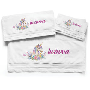 Πετσέτες βαμβακερές σετ “Floral Μονόκερος”
