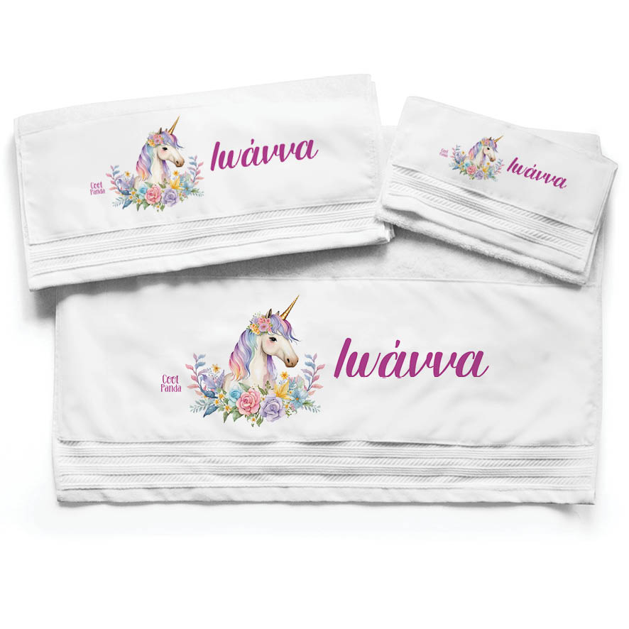 Πετσέτες βαμβακερές σετ “Floral Μονόκερος”
