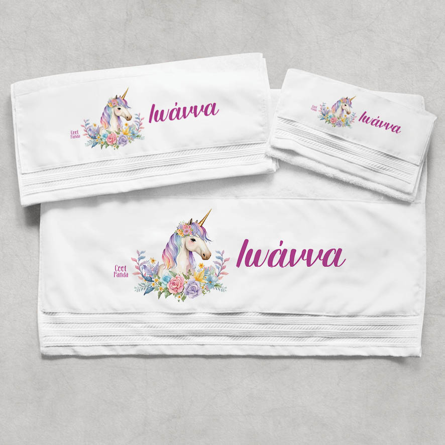 Πετσέτες βαμβακερές σετ “Floral Μονόκερος”