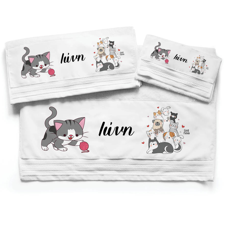 Πετσέτες βαμβακερές σετ “Γατούλες και σκυλάκια”