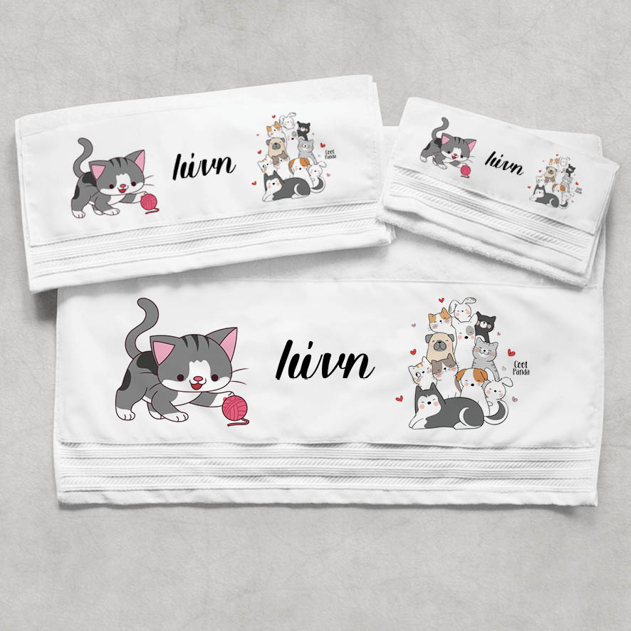 Πετσέτες βαμβακερές σετ “Γατούλες και σκυλάκια”