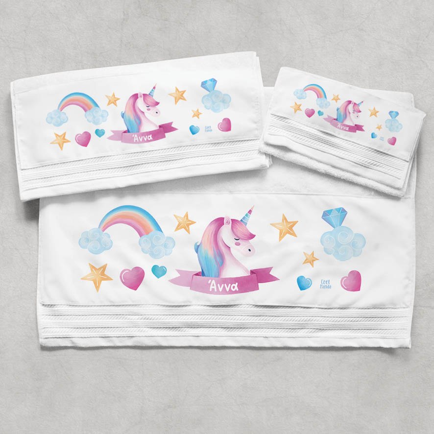 Πετσέτες βαμβακερές σετ “Ροζ Μονόκερος”