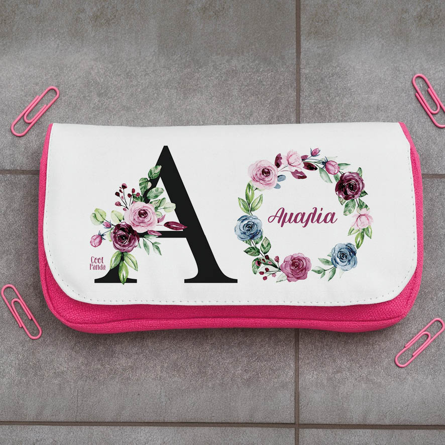 Κασετίνα δύο θέσεων “Floral μονόγραμμα ροζ”