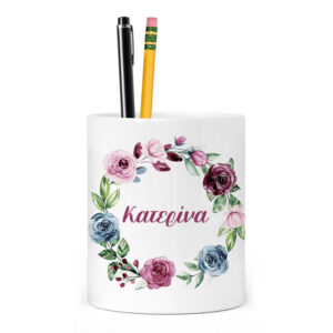 Μολυβοθήκη “Floral μονόγραμμα ροζ”