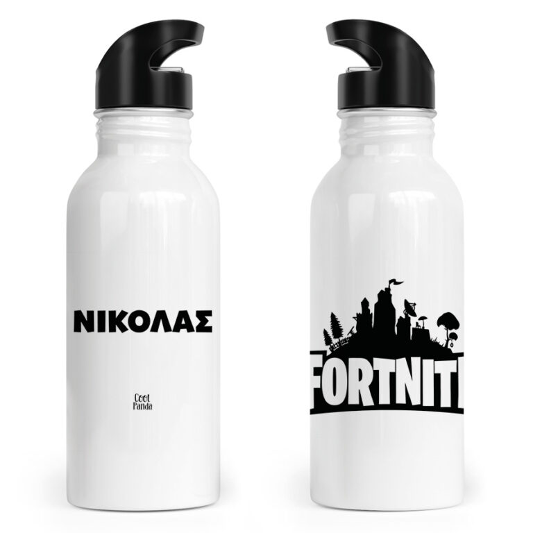 Μπουκάλι νερού ανοξείδωτο με καλαμάκι λευκό “Fortnite”