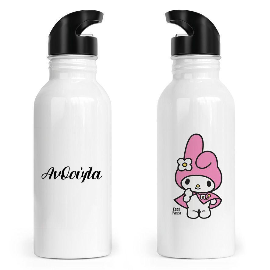 Μπουκάλι νερού ανοξείδωτο με καλαμάκι λευκό “Kuromi Pink”