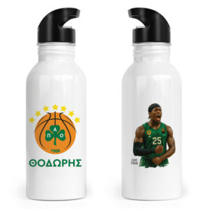 Μπουκάλι νερού ανοξείδωτο με καλαμάκι λευκό “ΠΑΟ μπάσκετ”