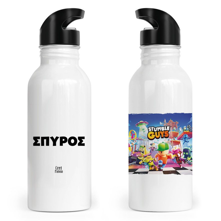 Μπουκάλι νερού ανοξείδωτο με καλαμάκι λευκό “Stumble guys”