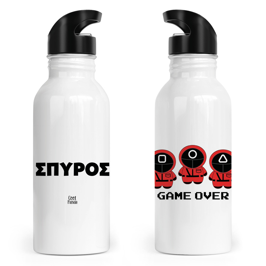 Μπουκάλι νερού ανοξείδωτο με καλαμάκι λευκό “Squid game”
