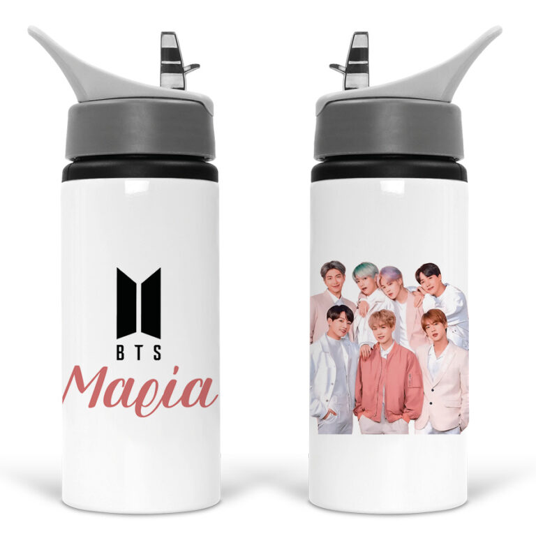 Μπουκάλι νερού με καλαμάκι λευκό “BTS”