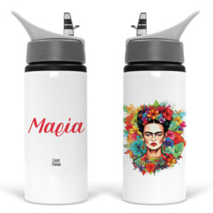 Μπουκάλι νερού με καλαμάκι λευκό “Frida Kahlo”