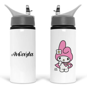 Μπουκάλι νερού με καλαμάκι λευκό “Kuromi Pink”