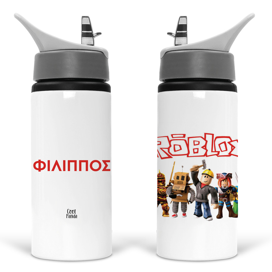 Μπουκάλι νερού με καλαμάκι λευκό “Roblox”