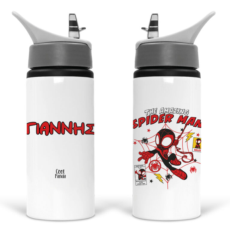 Μπουκάλι νερού με καλαμάκι λευκό “Spidey”