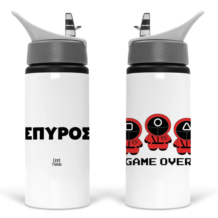 Μπουκάλι νερού με καλαμάκι λευκό “Squid game”