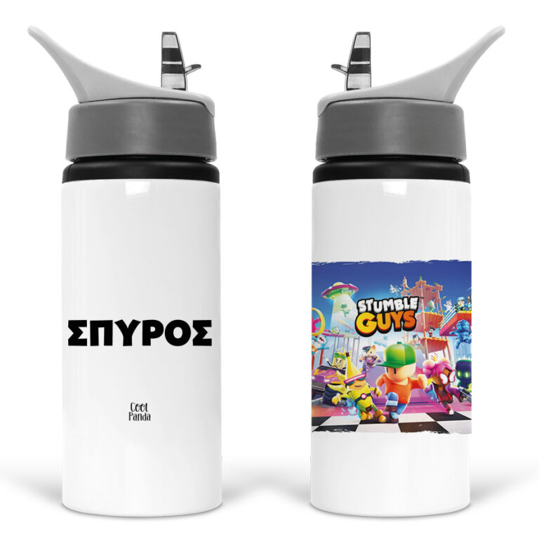 Μπουκάλι νερού με καλαμάκι λευκό “Stumble guys”
