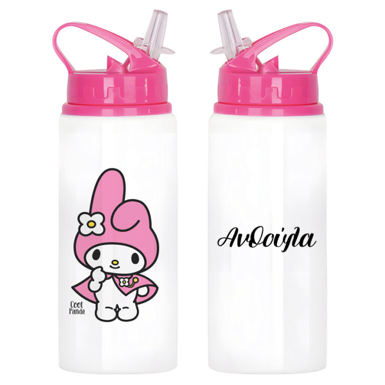 Μπουκάλι νερού με καλαμάκι λευκό “Kuromi Pink”