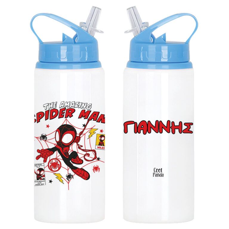 Μπουκάλι νερού με καλαμάκι λευκό “Spidey”