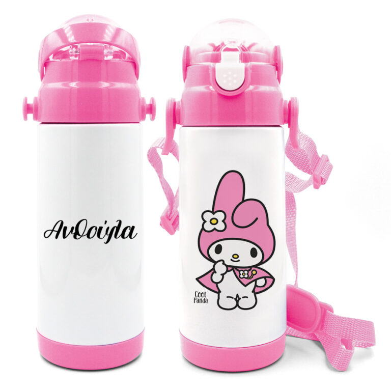 Μπουκάλι νερού θερμός με καλαμάκι “Kuromi Pink”