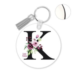Μπρελόκ ξύλινο “Floral μονόγραμμα ροζ”