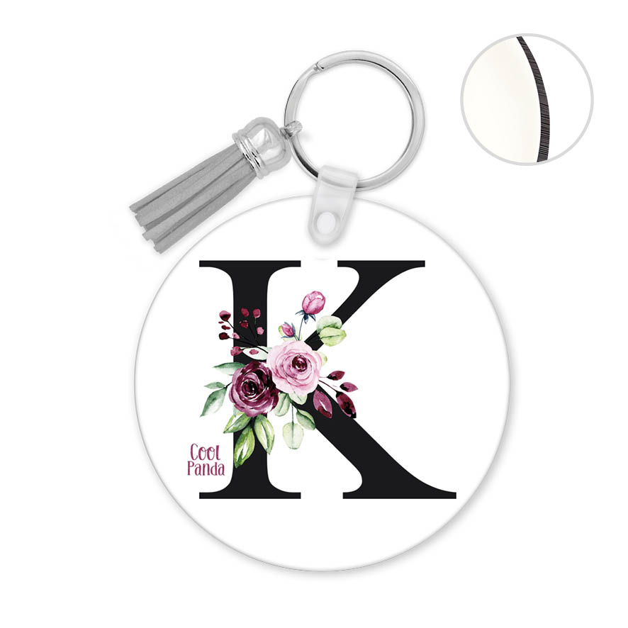 Μπρελόκ ξύλινο “Floral μονόγραμμα ροζ”