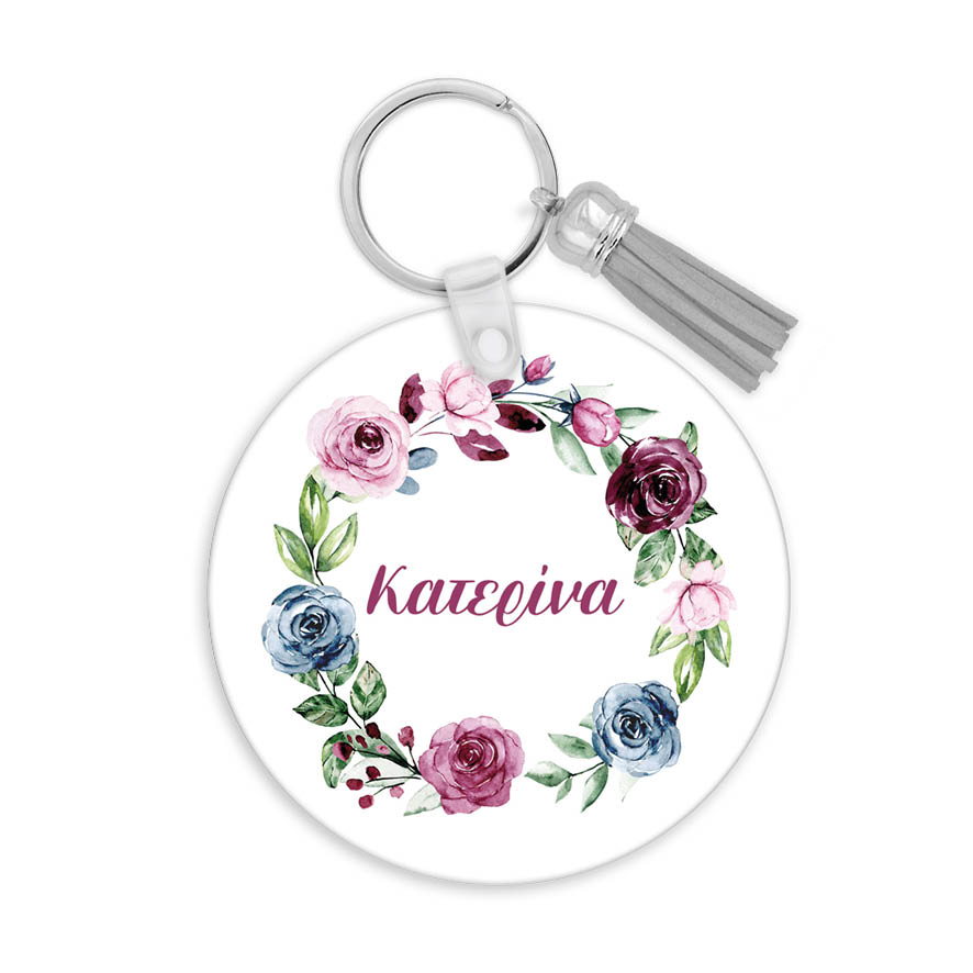 Μπρελόκ ξύλινο “Floral μονόγραμμα ροζ”