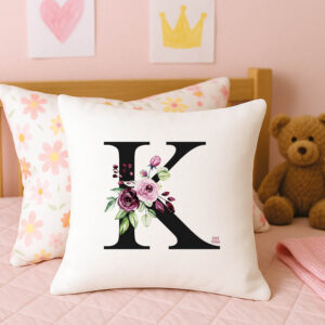 Μαξιλάρι διακοσμητικό “Floral μονόγραμμα ροζ”