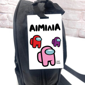 Ταμπελάκι τσάντας ξύλινο “Among us” girl